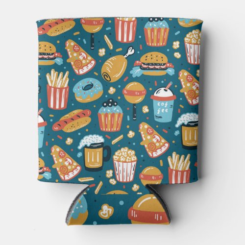 Fast Food Icons Vintage Doodles Can Cooler