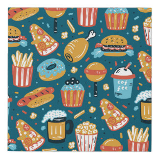 Fast Food Icons: Vintage Doodles Faux Canvas Print