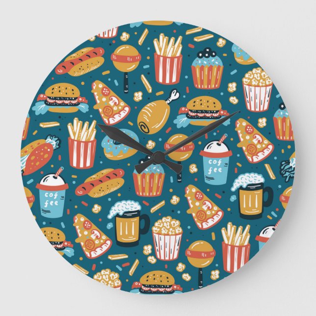 Fast Food Icons: Vintage Doodles Large Clock (Front)