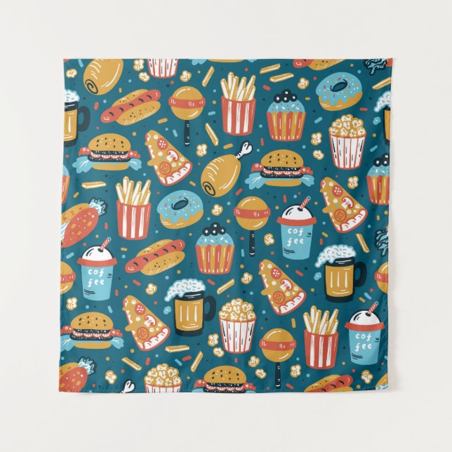 Fast Food Icons: Vintage Doodles Tapestry (Front)