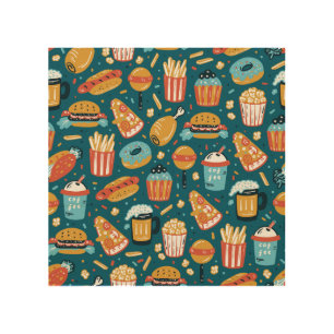 Fast Food Icons: Vintage Doodles Wood Wall Art