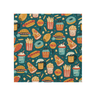 Fast Food Icons: Vintage Doodles Wood Wall Art
