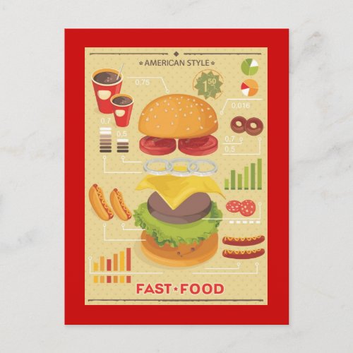 Fast food info graphic postcard
