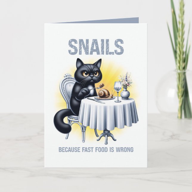 Fast Food Is Wrong Funny Black Cat Food Pun Card (Front)