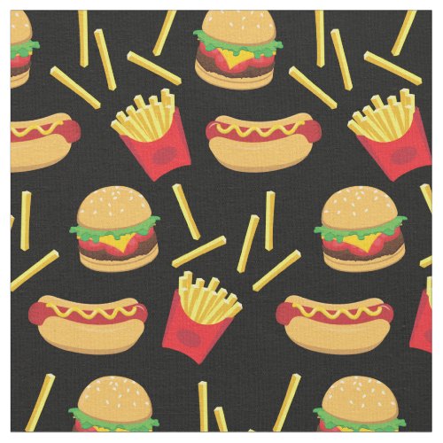 Fast Food Junk Burger Fries Hot Dog Fabric