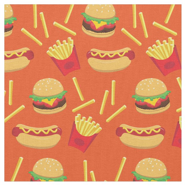 Fast Food Junk Burger Fries Hot Dog Fabric (Close Up)