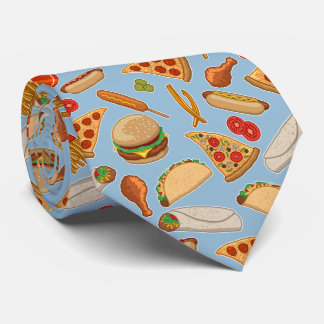 Fast Food Junk Food Pizza Burgers Hot Dogs Neck Tie