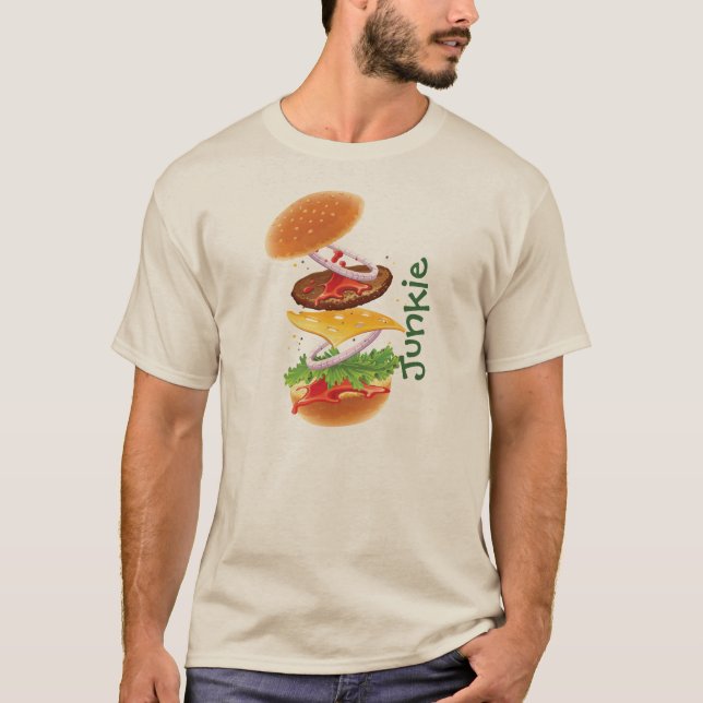 Fast Food Junkie Funny Cheeseburger Shirt (Front)