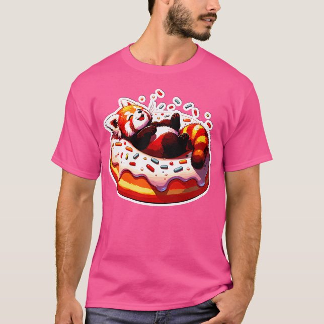 Fast Food Kawaii Red Panda Chilling On Donut T-Shirt (Front)