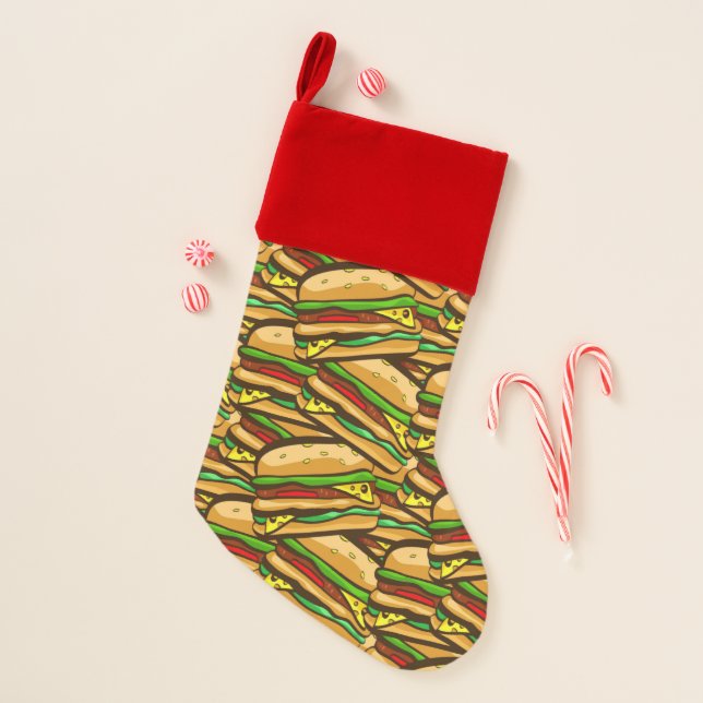 Fast Food Lover Cheese Burger | BBQ Diner Christmas Stocking (Front)
