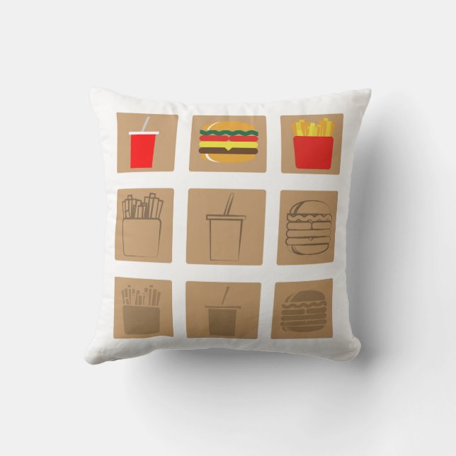 Fast food meal set  throw pillow (Back)