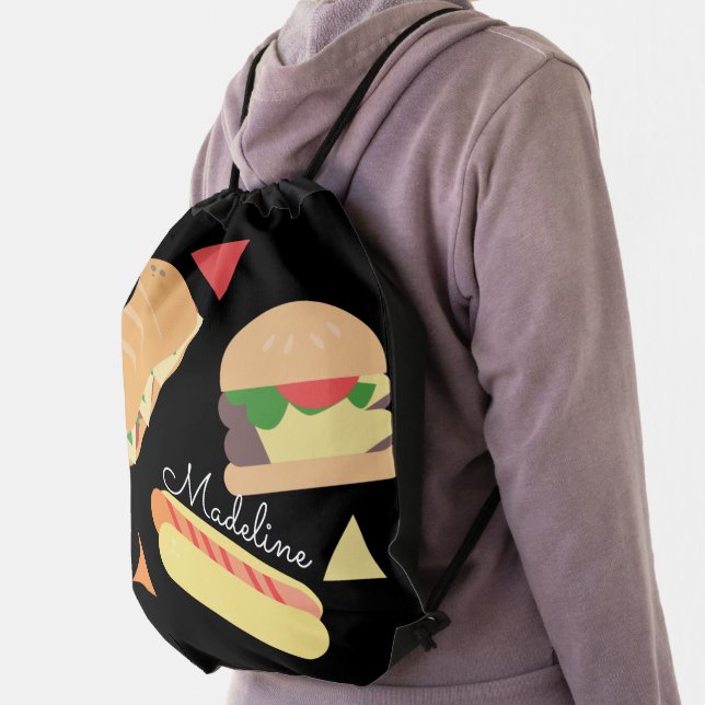 Fast food Monogrammed Script Drawstring Bag (Insitu)