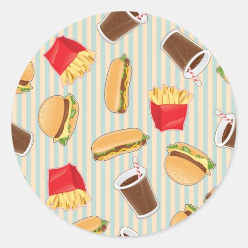 Fast Food Pattern 2 Classic Round Sticker