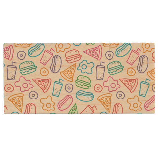 Fast food pattern 2 wood USB flash drive (Front)