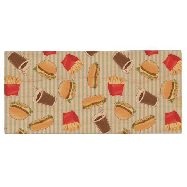 Fast Food Pattern 2 Wood USB Flash Drive (Front)