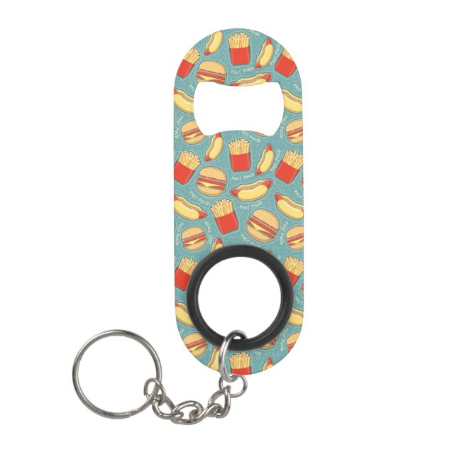 Fast Food Pattern 3 Keychain Bottle Opener (Front)