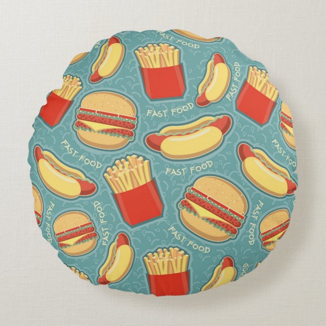 Fast Food Pattern 3 Round Pillow (Front)