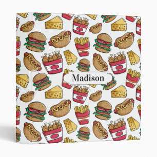 Fast Food Pattern custom name binders