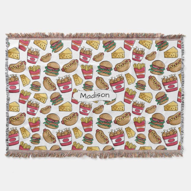 Fast Food Pattern custom name throw blanket (Front)