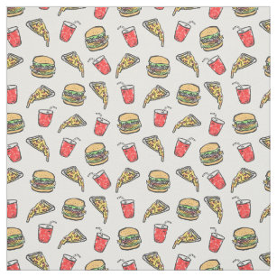 Fast Food Pizza Burger Drink Pattern Fabric