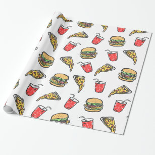 Fast Food Pizza Burger Drink Pattern Wrapping Paper
