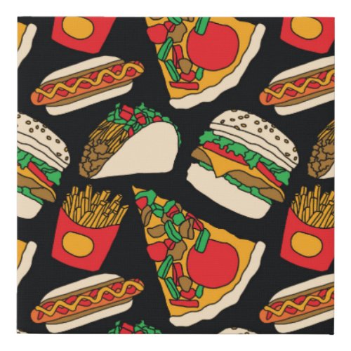 fast food pizza burger hotdog french fries tacos s faux canvas print