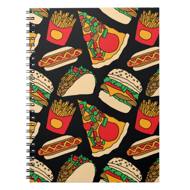 fast food pizza burger hotdog french fries tacos s notebook (Front)