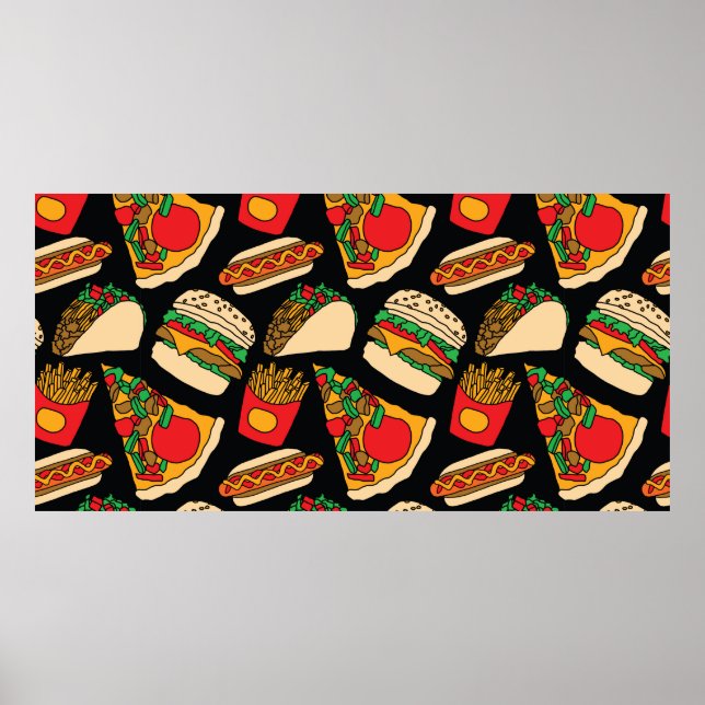 fast food pizza burger hotdog french fries tacos s poster (Front)