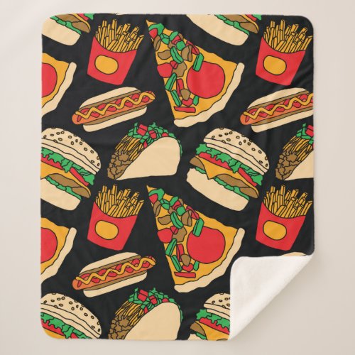 fast food pizza burger hotdog french fries tacos s sherpa blanket