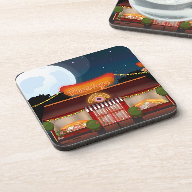 Fast Food Restaurant Cartoon Beverage Coaster (Left Side)