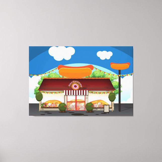 Fast Food Restaurant Cartoon Canvas Print (Front)