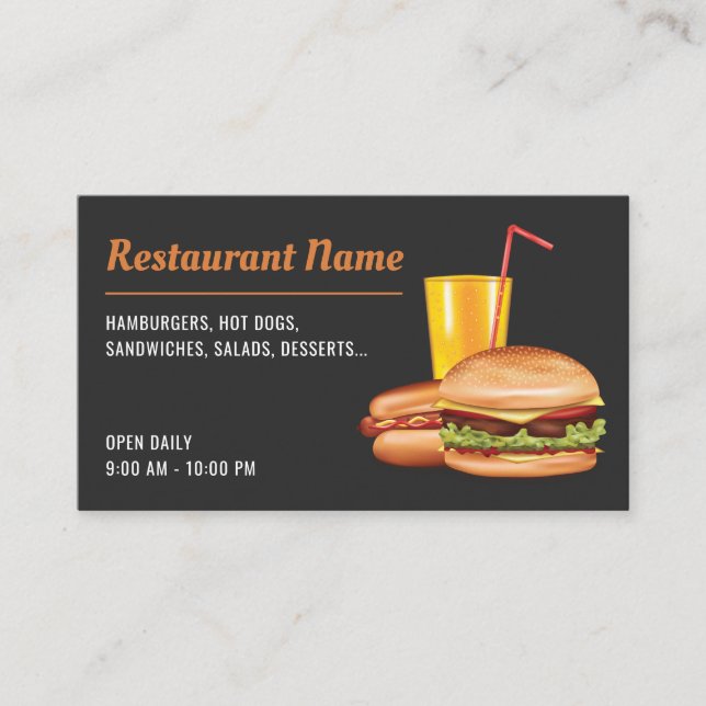 Fast Food Restaurant Hamburger Hot Dog Diner Business Card (Front)