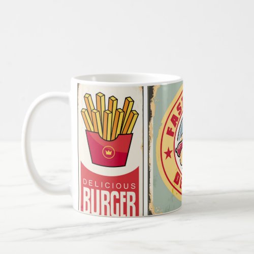 Fast food restaurants and diners retro signs colle coffee mug