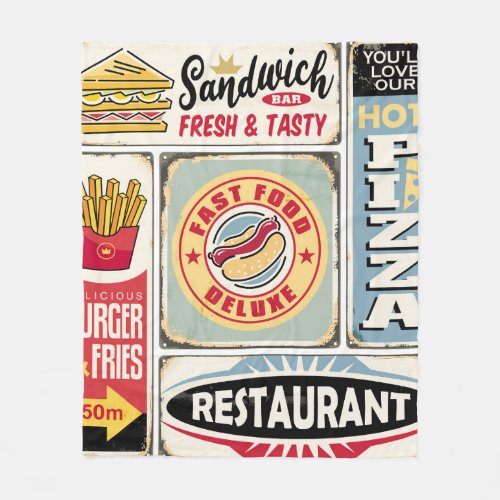 Fast food restaurants and diners retro signs colle fleece blanket