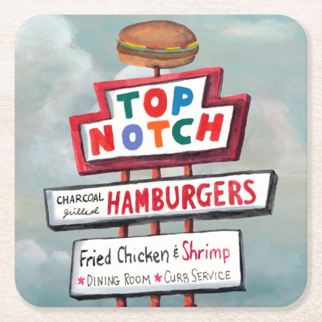 Fast Food Sign Square Paper Coaster (Front)