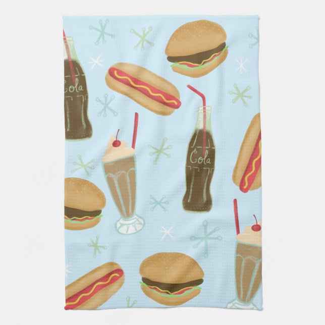 Fast Food Soda Fountain Junk Food Blue Kitchen Towel (Vertical)