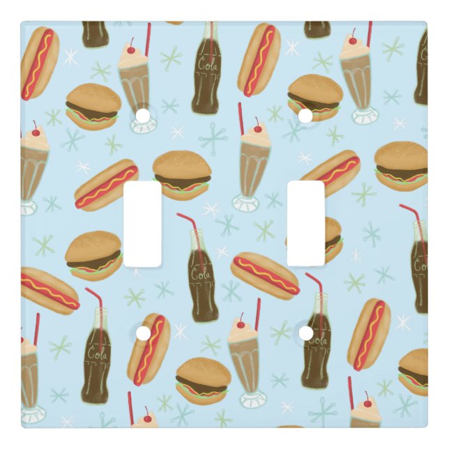 Fast Food Soda Fountain Junk Food Blue Light Switch Cover (Front)