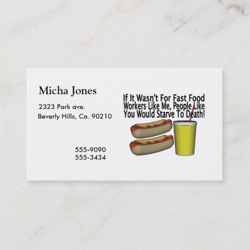 Fast Food Worker Business Card