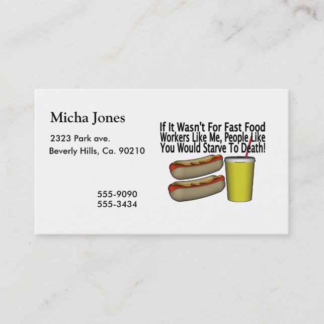 Fast Food Worker Business Card (Front)