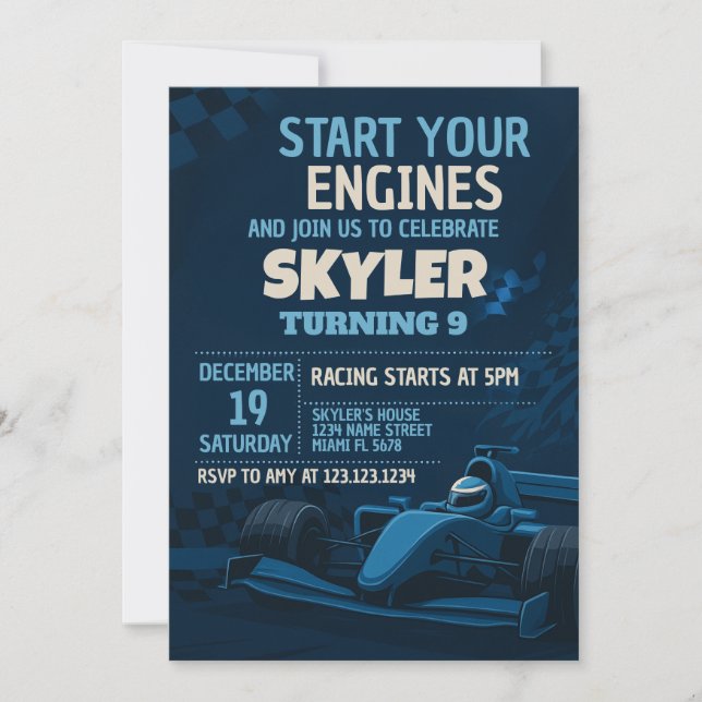 Fast Lane Race Car Birthday Invitation (Front)