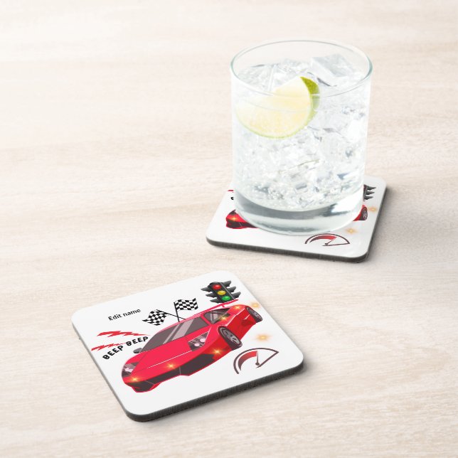 Fast Lane Racing Checkered Flag & Car Party Beverage Coaster (Right Side)
