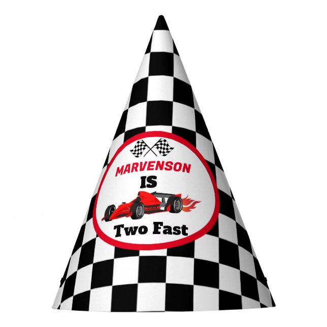 Fast On Fast  Race Car Boy First Birthday Party Party Hat (Front)
