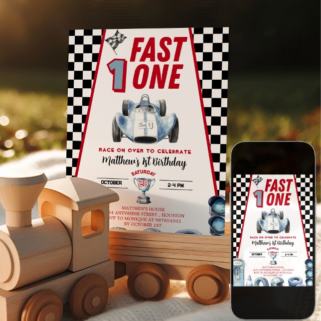 Fast One 1st birthday Boy Racing Car Invitation (Creator Uploaded)
