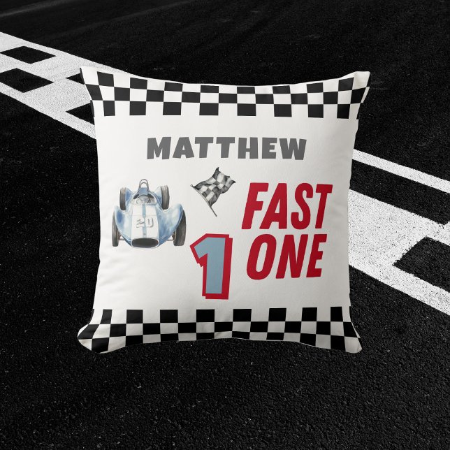 Fast One 1st birthday Boy Racing Car  Throw Pillow (Creator Uploaded)