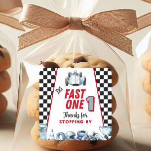 Fast One 1st birthday Boy Racing Thank You  Square Sticker