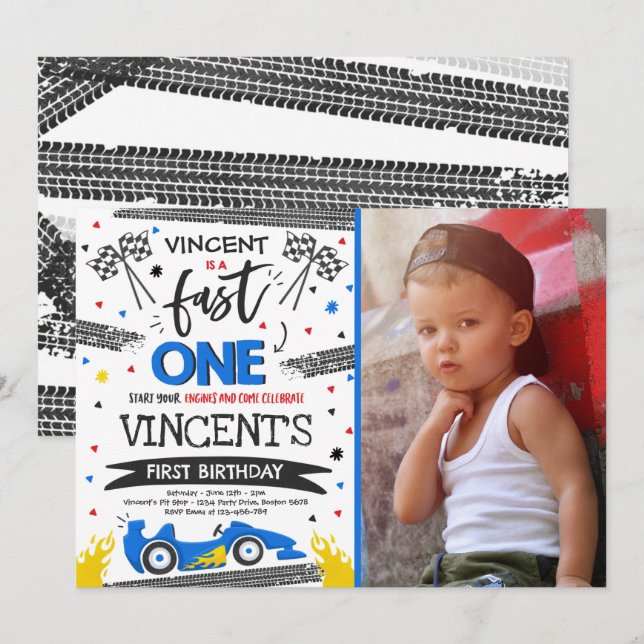 Fast One 1st Birthday Party Red Race Car Fast One  Invitation (Front/Back)