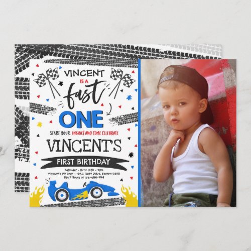 Fast One 1st Birthday Party Red Race Car Fast One  Invitation