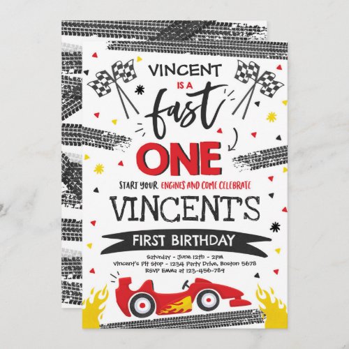 Fast One 1st Birthday Party Red Race Car Fast One Invitation