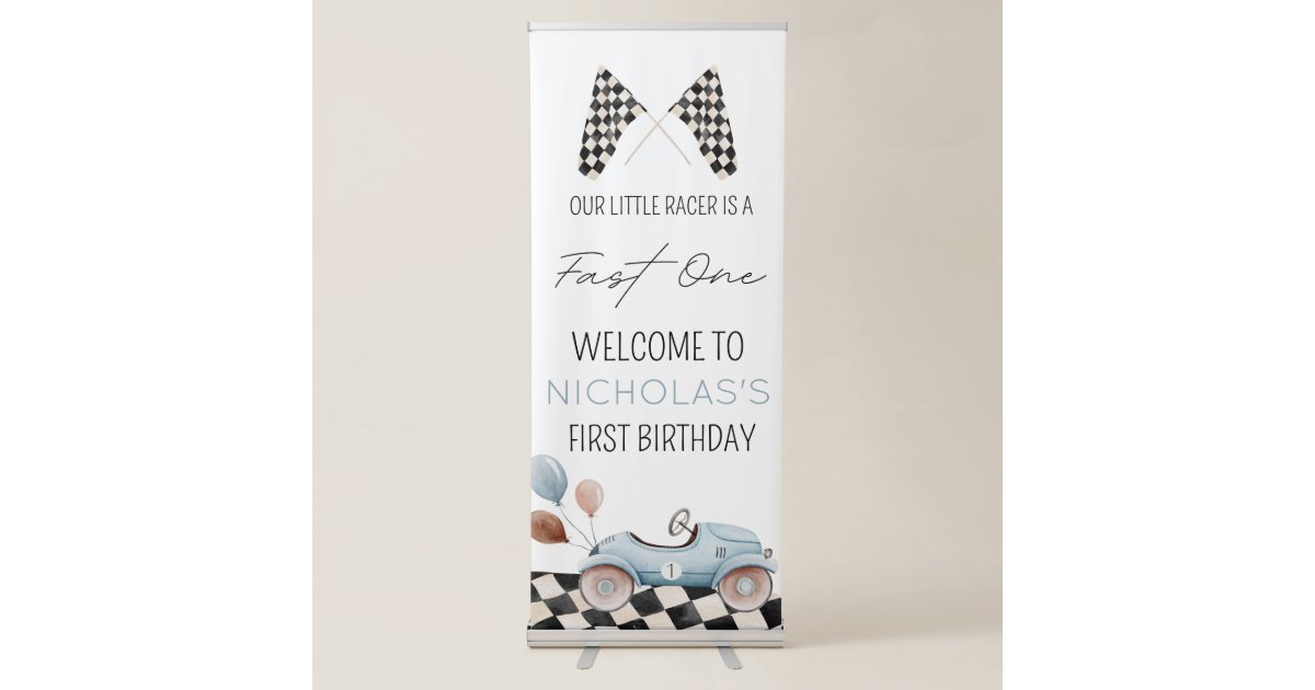 Fast One 1st Birthday Retractable Sign | Zazzle