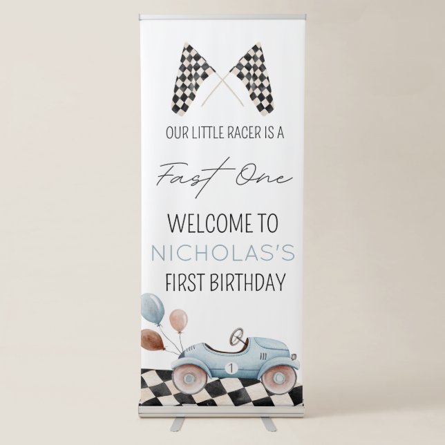 Fast One 1st Birthday Retractable Sign (Front)
